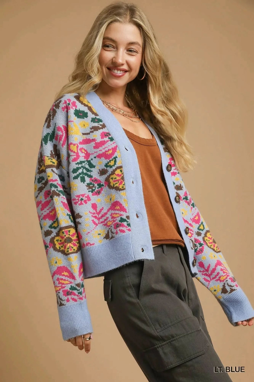 Umgee Floral Knit Button-Up Cardigan in - photo