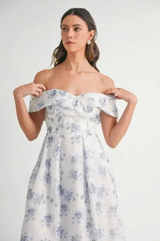 MABLE Floral Printed Off Shoulder Maxi Dress in - photo