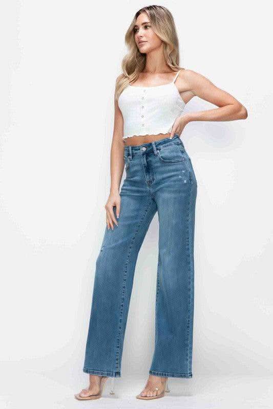 bytos Full Size High Rise Wide Leg Jeans with Pockets in - jeans photo