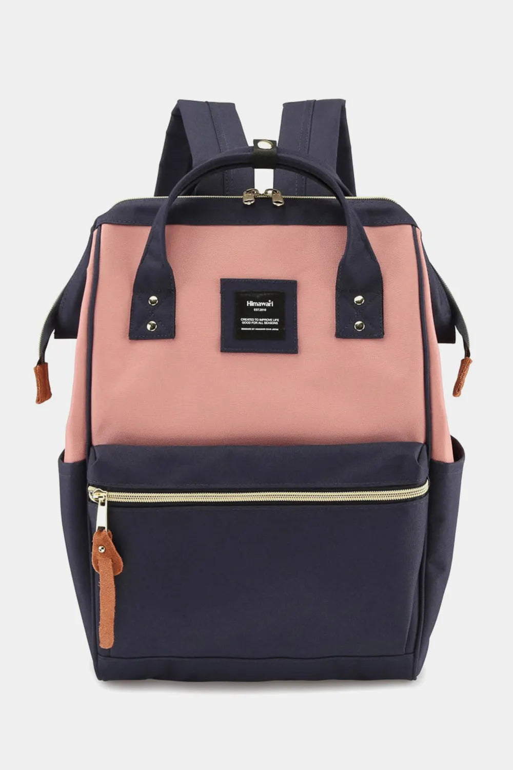 Himawari Waterproof Canvas Backpack Bag with Side Pockets in A-Navy Pink One Size - photo