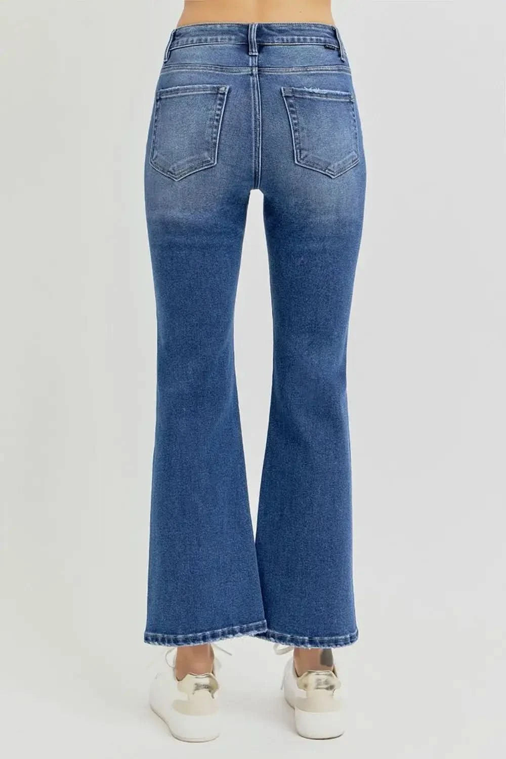 RISEN Full Size Distressed High Rise Crop Flare Jeans in - photo