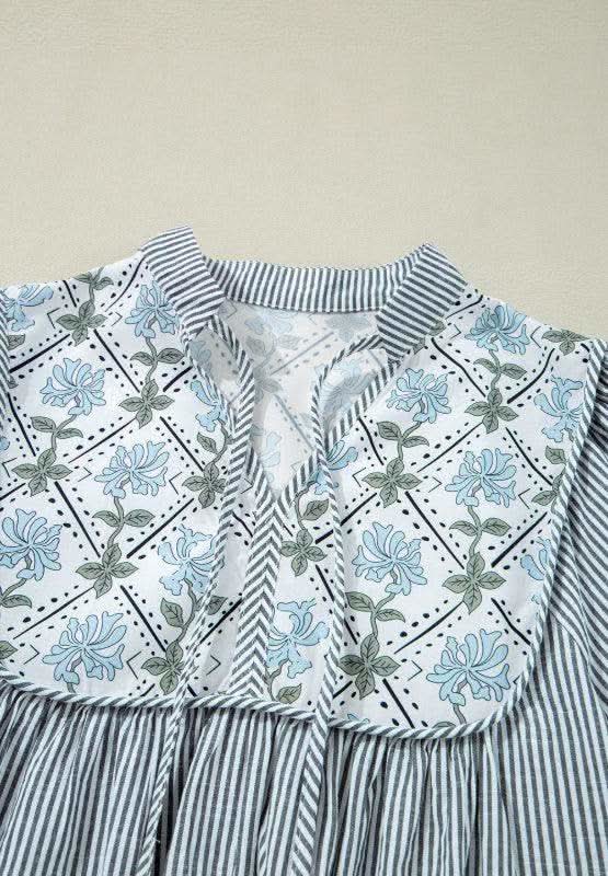 Tied Floral Printed Striped Long Sleeve Dress in - Dresses photo