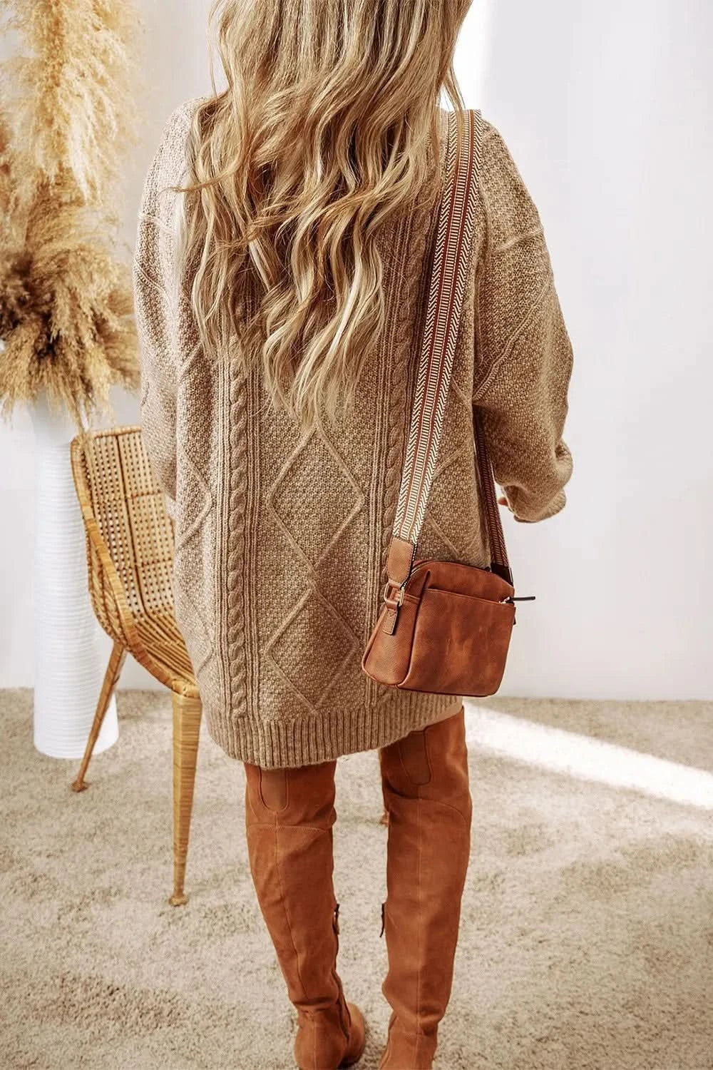 Cable-Knit Round Neck Sweater Dress in - photo