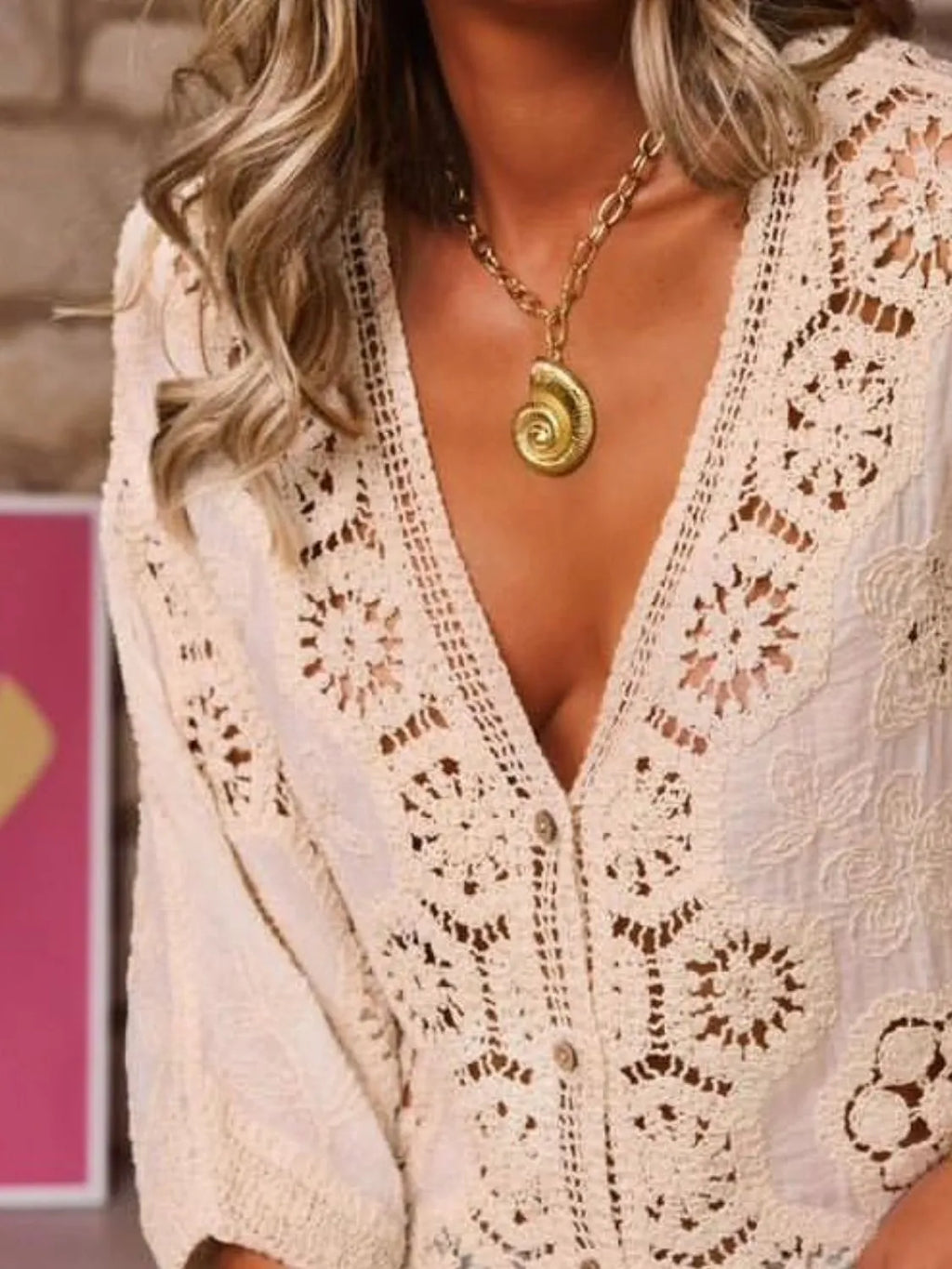 Crochet Lace V-Neck Blouse in - photo