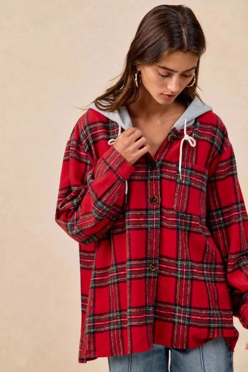 BiBi Brushed Plaid Hooded Jacket in - photo