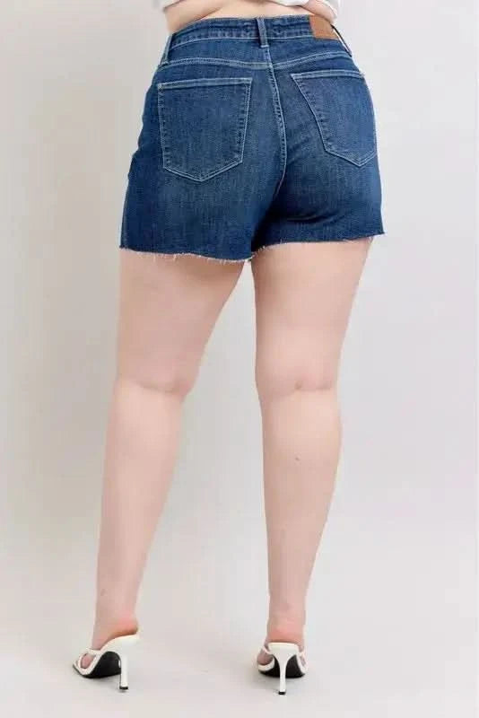 Judy Blue Plus Size High Waist Criss-Cross Waistband Denim Shorts - SwagglyLife Home & Fashion