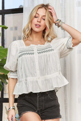 ADORA Smocked Puff Sleeve Peasant Blouse - SwagglyLife Home & Fashion ADORA Smocked Puff Sleeve Peasant Blouse - SwagglyLife Home & Fashion