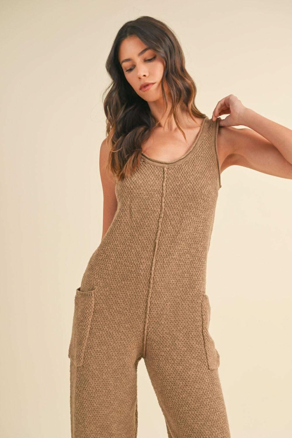 MABLE Sleeveless Knit Crop Jumpsuit with Pockets - SwagglyLife Home & Fashion