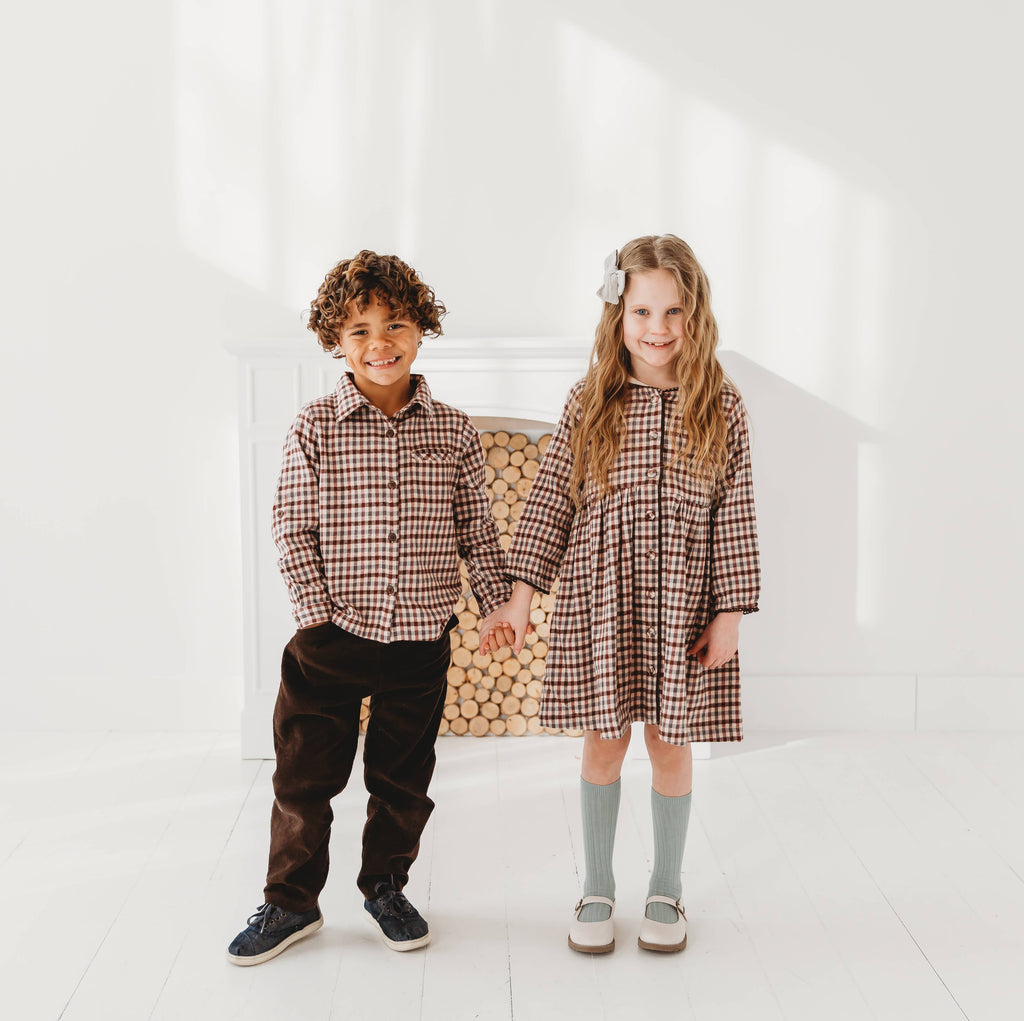 Brushed Gingham Sailor Collar Dress in - Dress photo