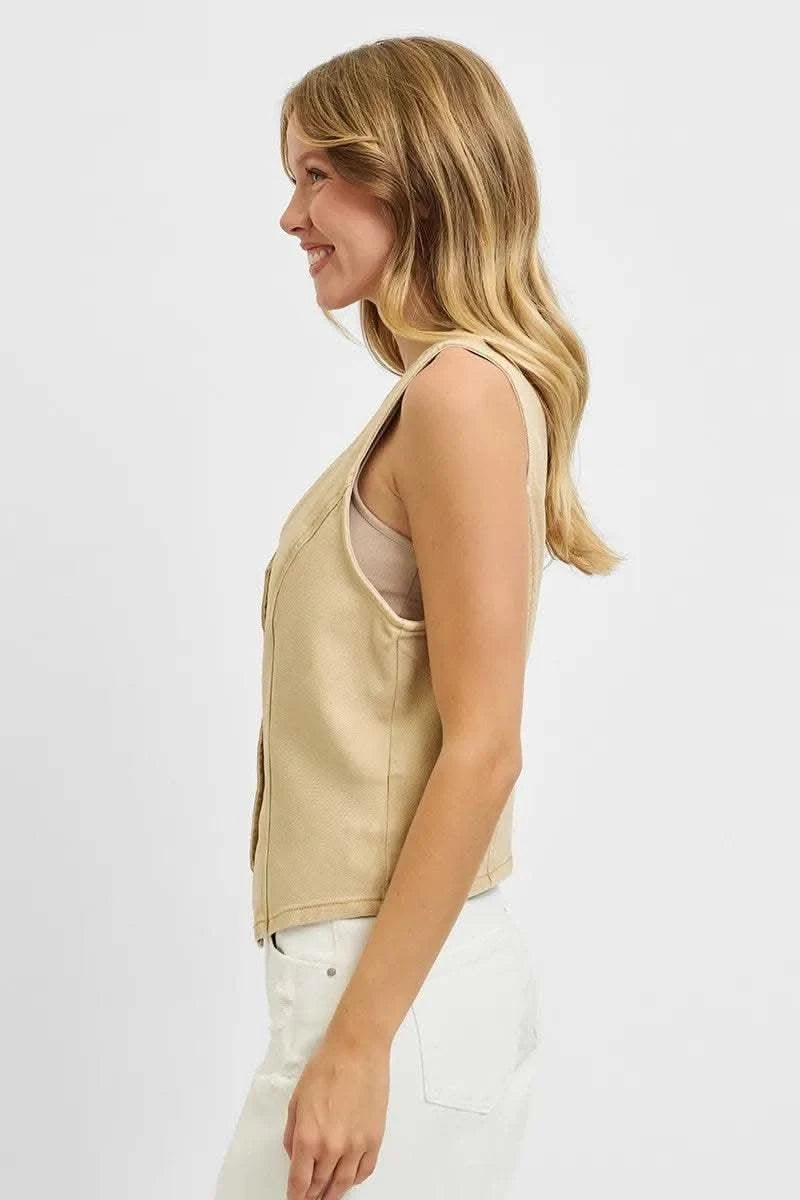 RISEN Full Size V Neck Button Down Vest Plus Size in - photo