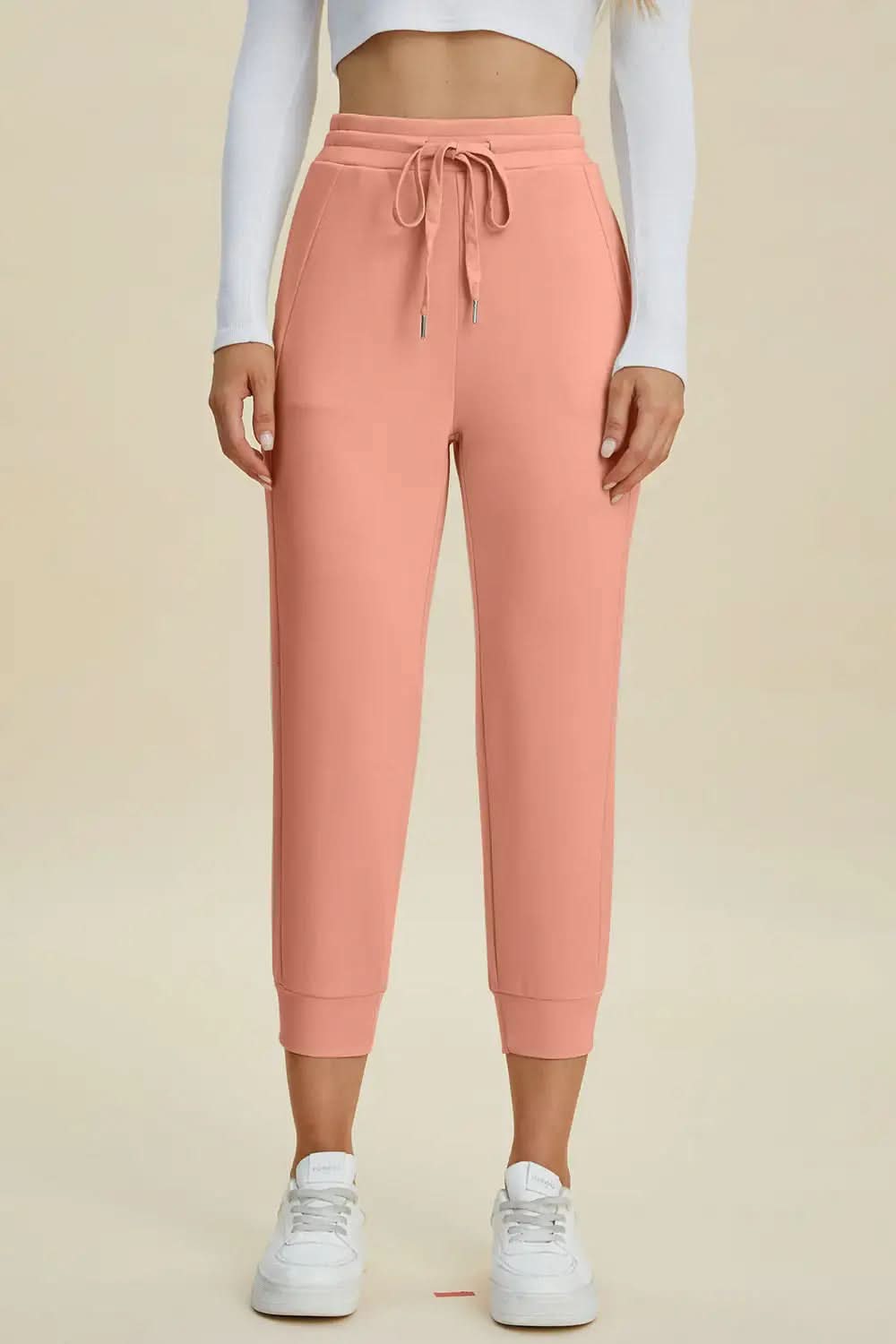 Basic Bae Full Size Air Scuba Drawstring High Waist Cropped Pants in Coral - Bottoms photo