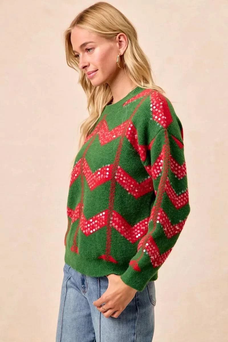 BiBi Christmas Theme Chevron Sequins Detail Sweater in - photo