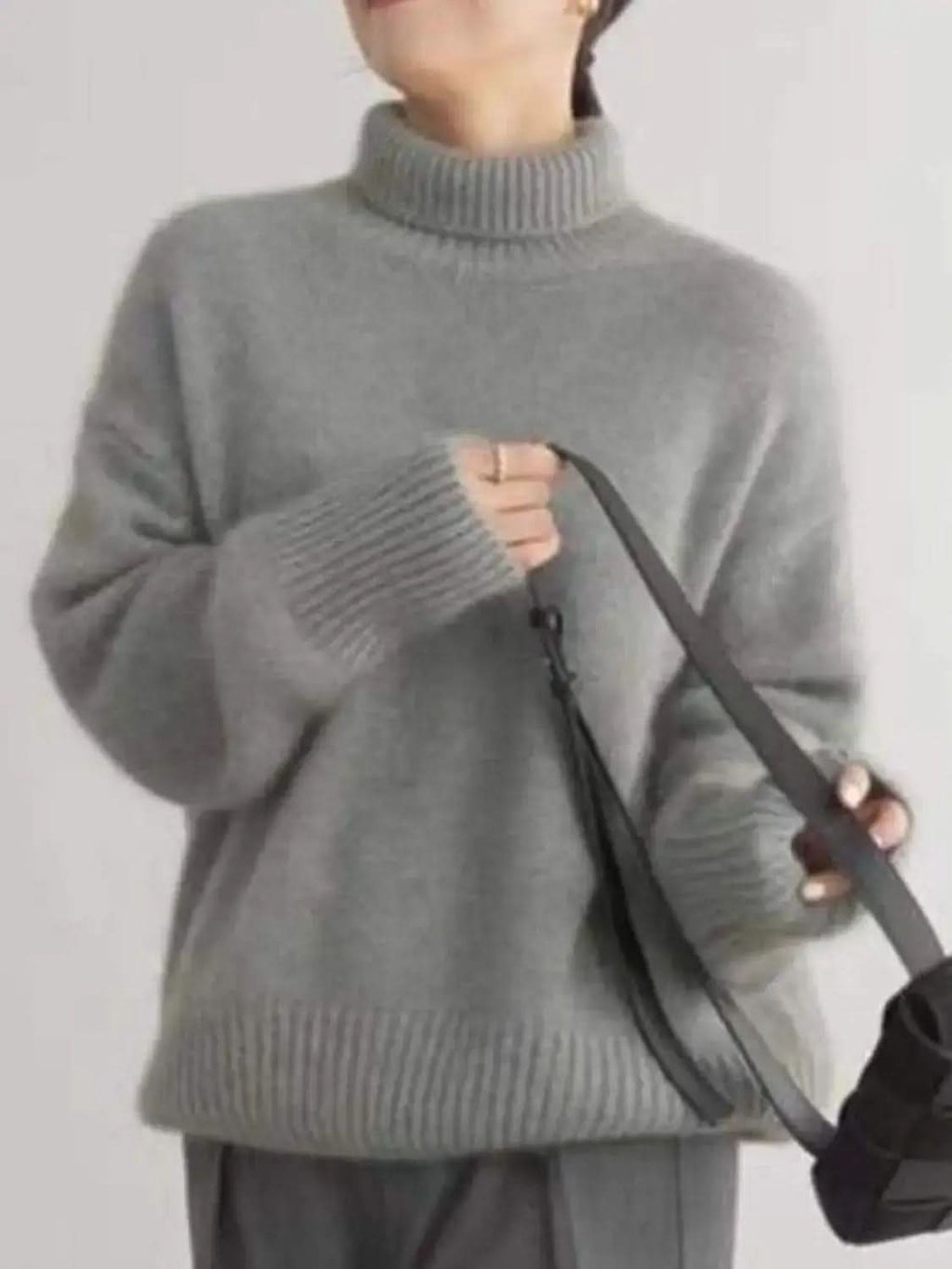 Turtleneck Dropped Shoulder Long Sleeve Sweater in - Sweaters photo