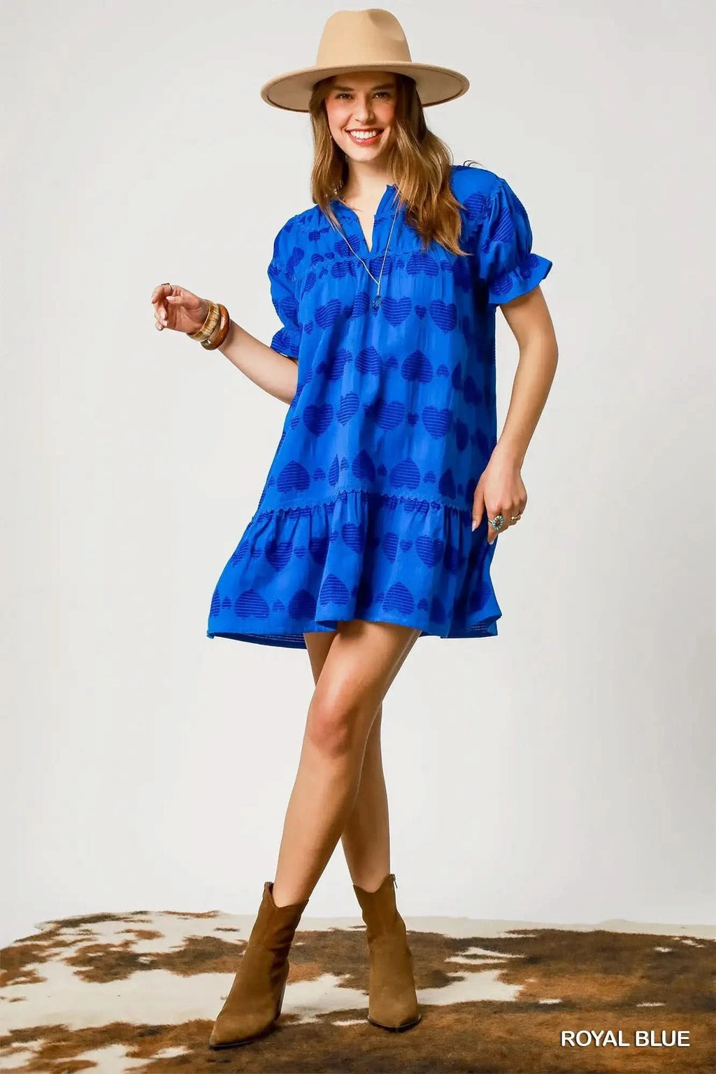 Umgee Heart Pattern Short Sleeve Ruffle Babydoll Dress in - photo
