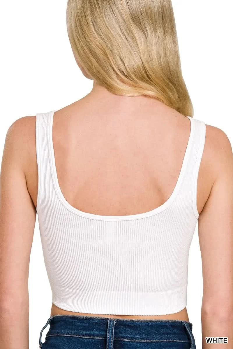 Zenana Seamless Split Neck Bra Tank Top - SwagglyLife Home & Fashion