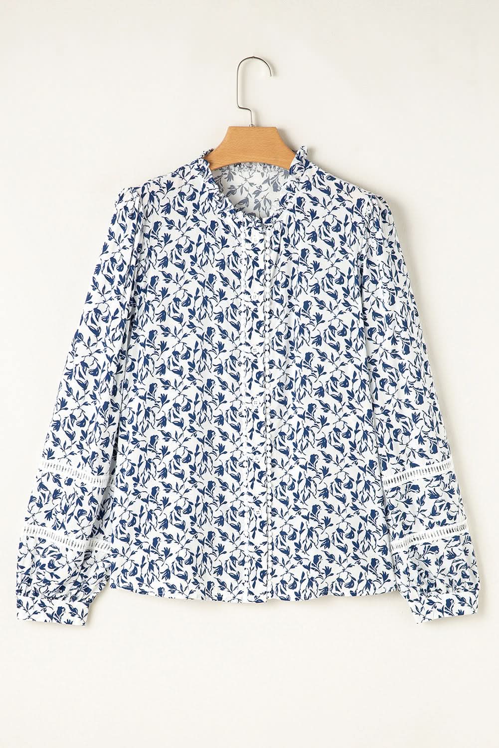 Melanie Lace Floral Puff Sleeve Top in Blue Printed - Tops/Blouses & Shirts photo