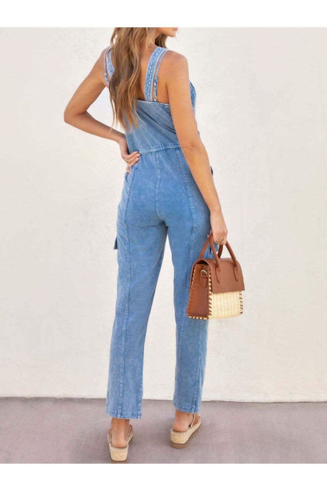 Daisy V-Neck Sleeveless Denim Jumpsuit - SwagglyLife Home & Fashion Daisy V-Neck Sleeveless Denim Jumpsuit - SwagglyLife Home & Fashion