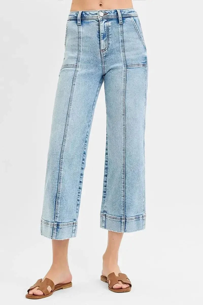 RISEN Full Size High Rise Crop Wide Front Seam Detailed Jeans Plus Size in - photo