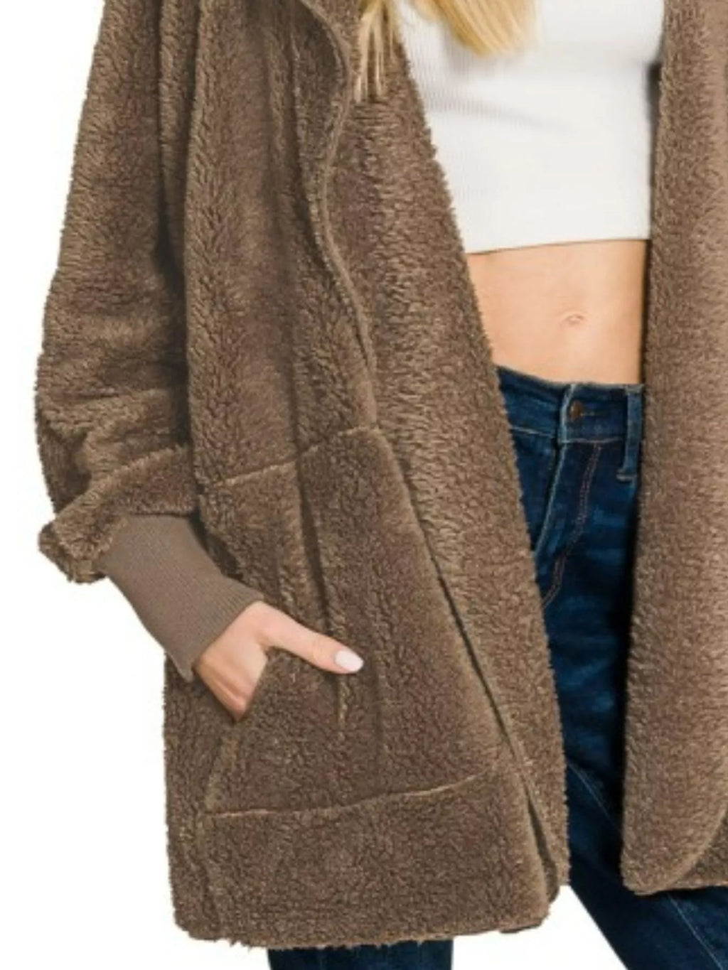 Zenana Hooded Faux Fur Jacket with Pockets in - photo