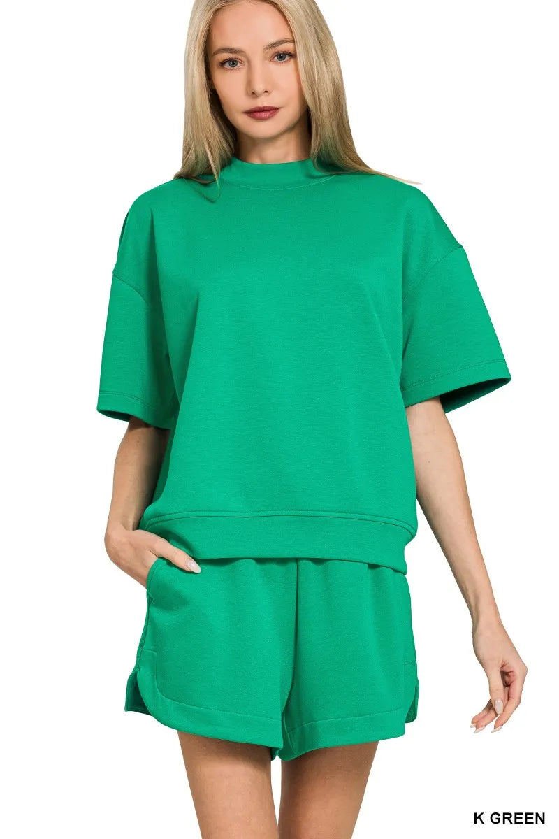 Zenana Scuba Short Sleeve T-Shirt and Shorts Set in K GREEN - Loungewear set photo