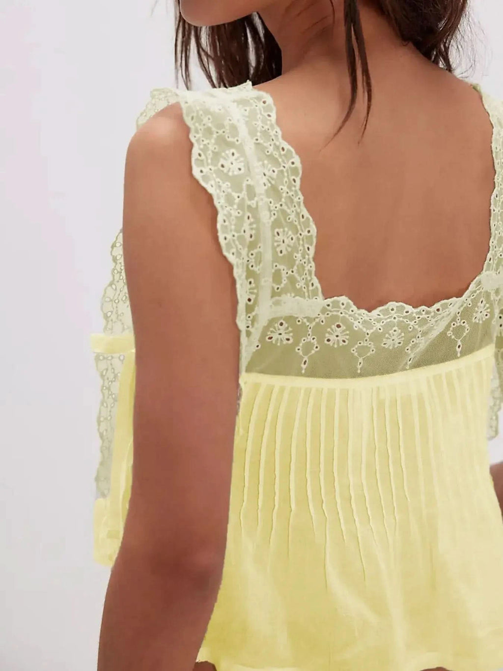 Lace-Trimmed Eyelet Square Neck Top in - photo
