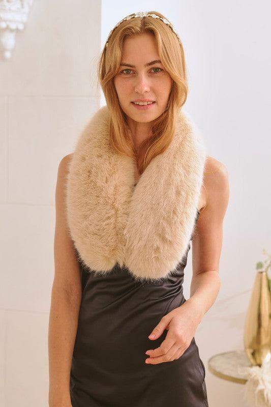 Faux Fur Short Collar Scarf in LTLT BEIGE Os - Scarves photo