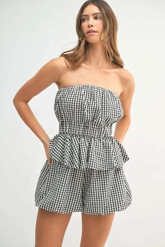 MABLE Gingham Tube Top and Shorts Set in - photo