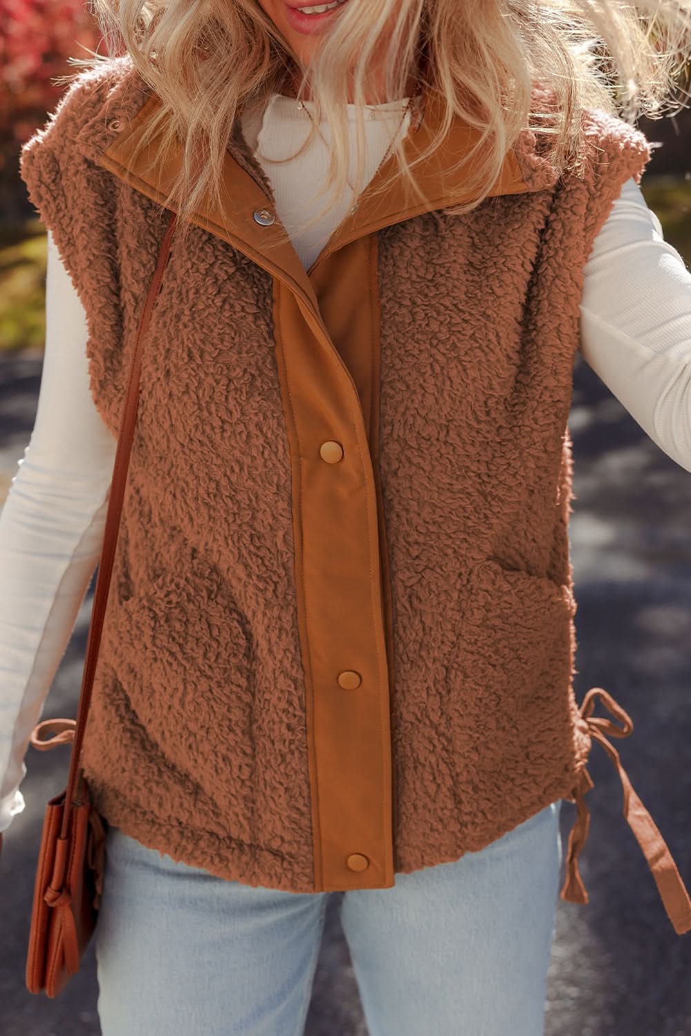 Evelyn Knot Side Plush Vest in - Vests photo