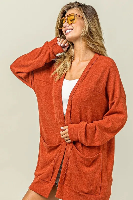 BiBi Open Front Drop Shoulder Cardigan with Pockets in - photo