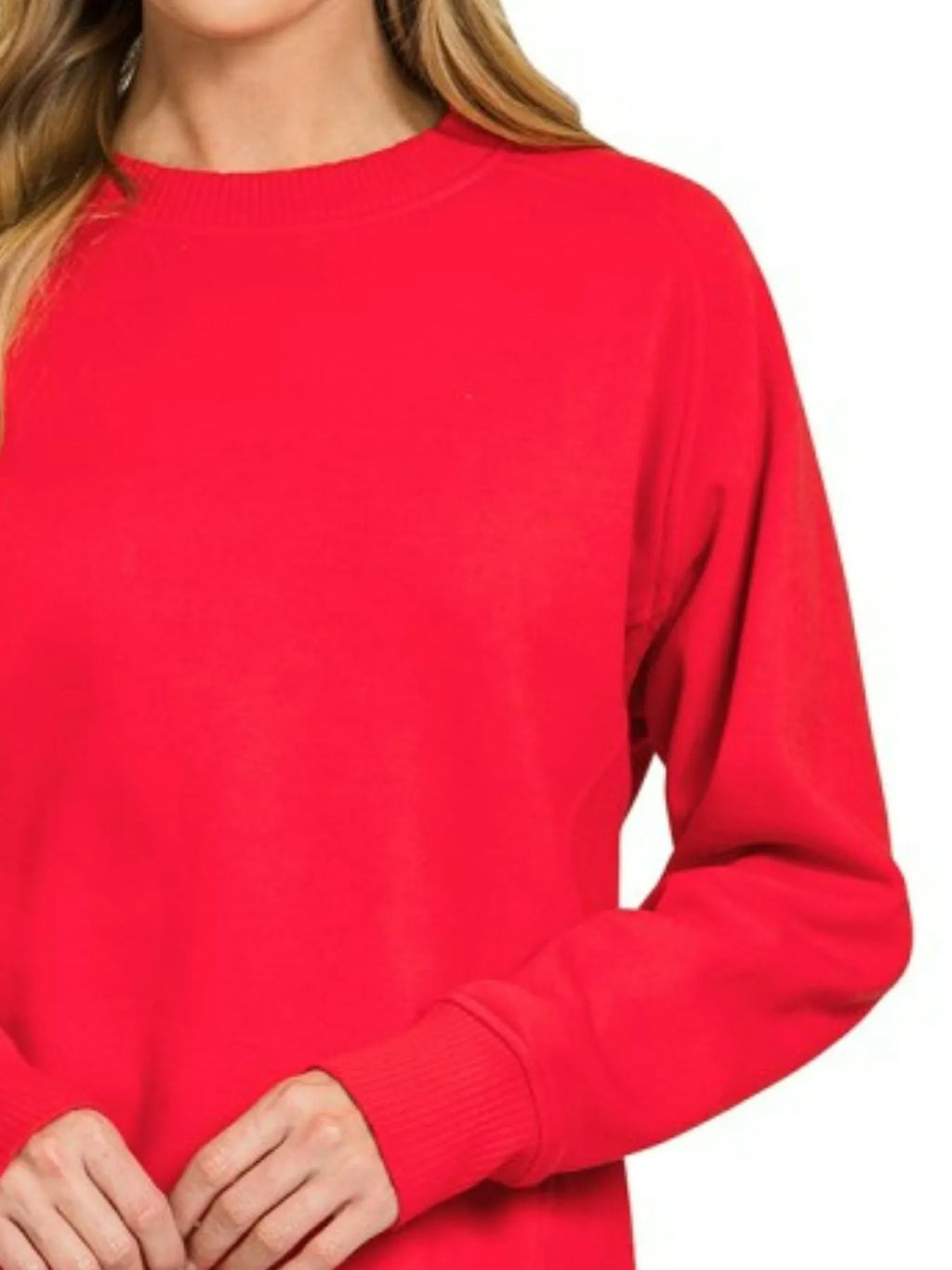 Zenana Fleece Round Neck Ribbed Side Raglan Sweatshirt in - photo