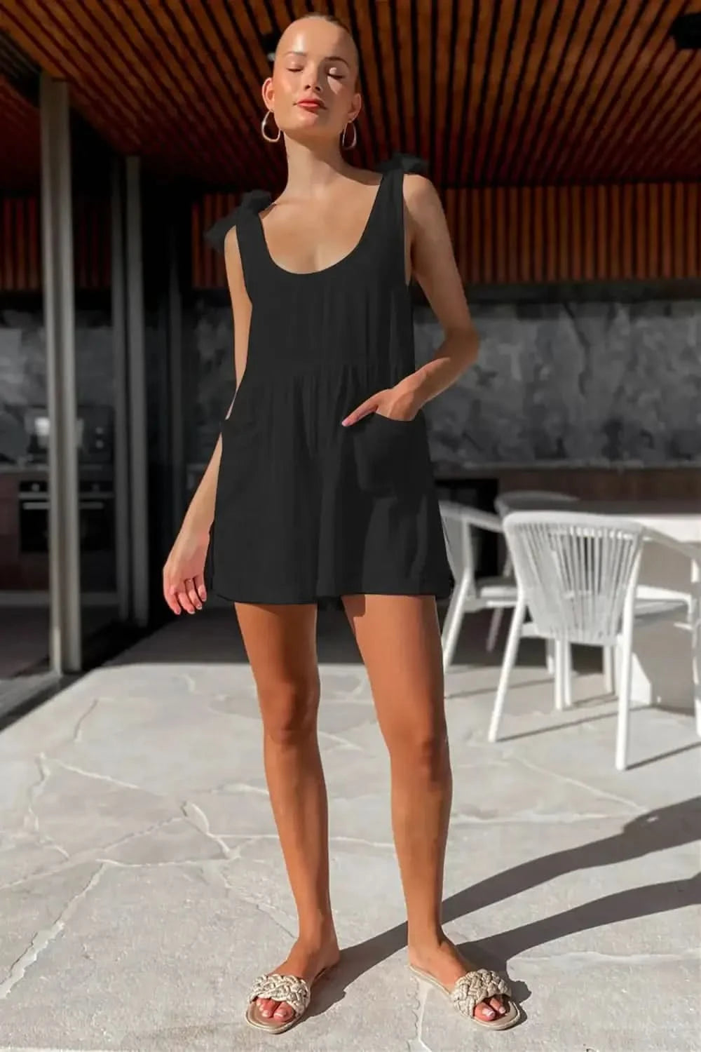 Full Size Scoop Neck Tie Shoulder Romper in - photo