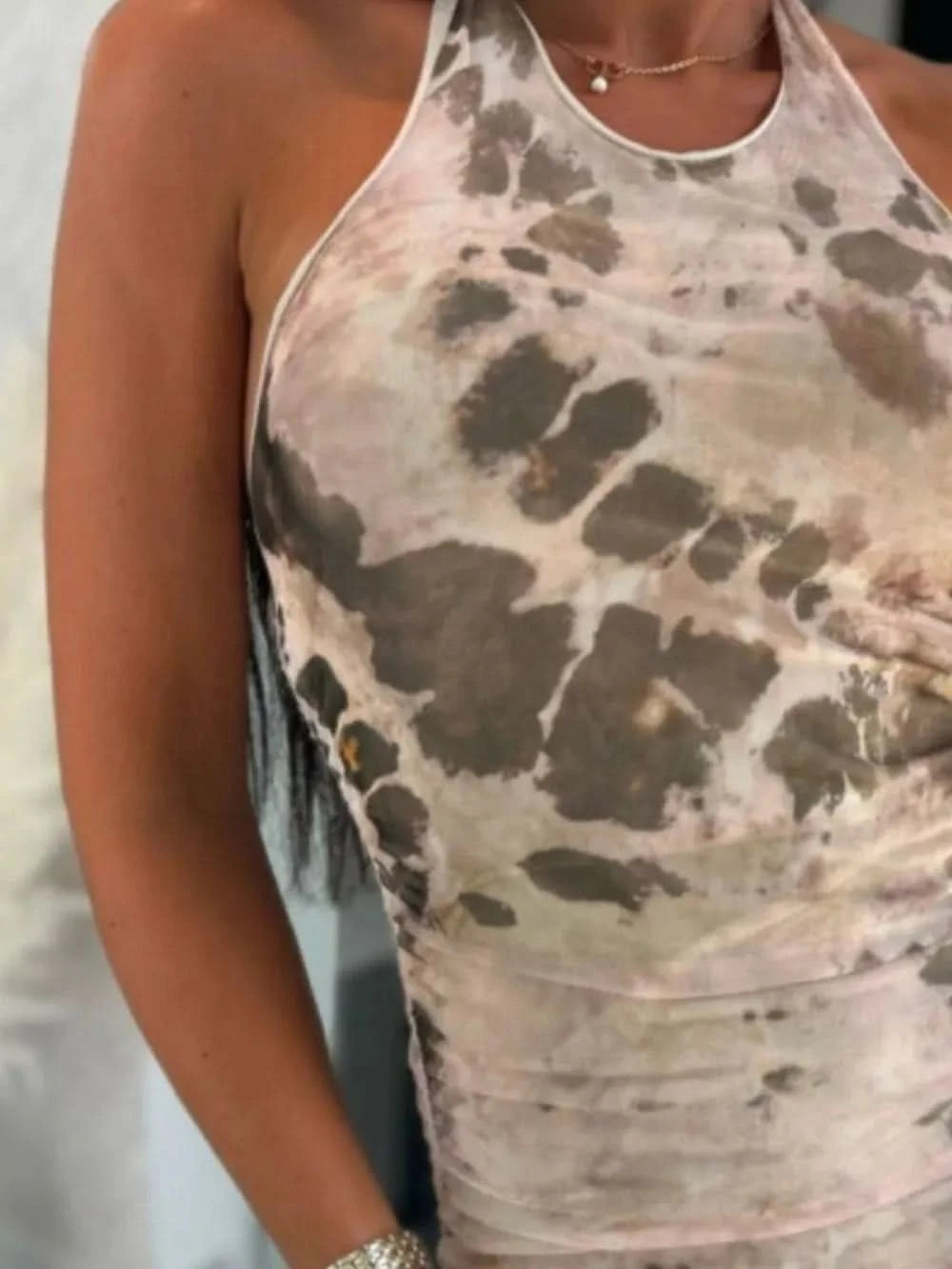 Backless Printed Halter Neck Dress in - photo