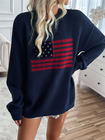 Devine US Flag Round Neck Long Sleeve Knit Top - SwagglyLife Home & Fashion Devine US Flag Round Neck Long Sleeve Knit Top - SwagglyLife Home & Fashion