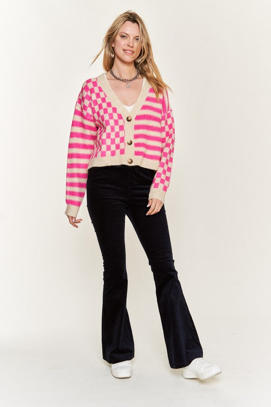 Contrast pattern sweater cardigan in - photo