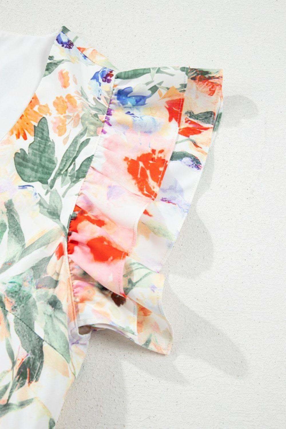 Floral Double Ruffle Sleeve V Neck Mini Dress - SwagglyLife Home & Fashion