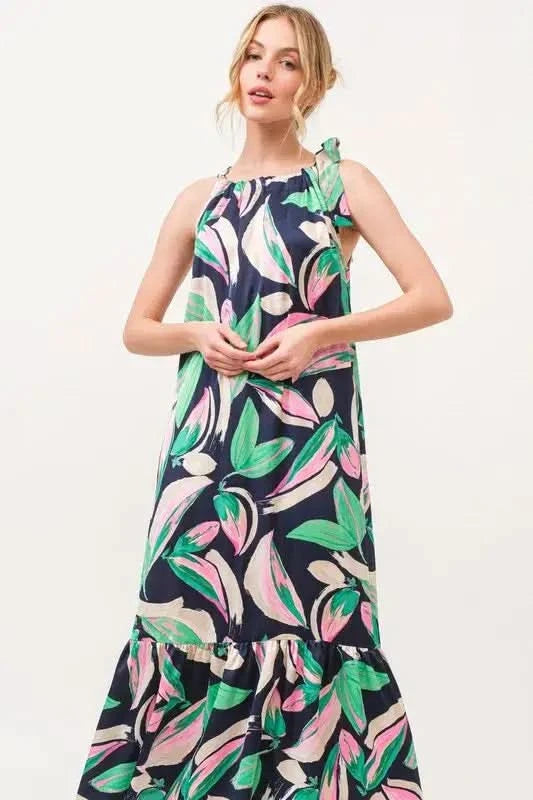 And The Why Botanical Printed Halterneck Tiered Maxi Dress in - photo