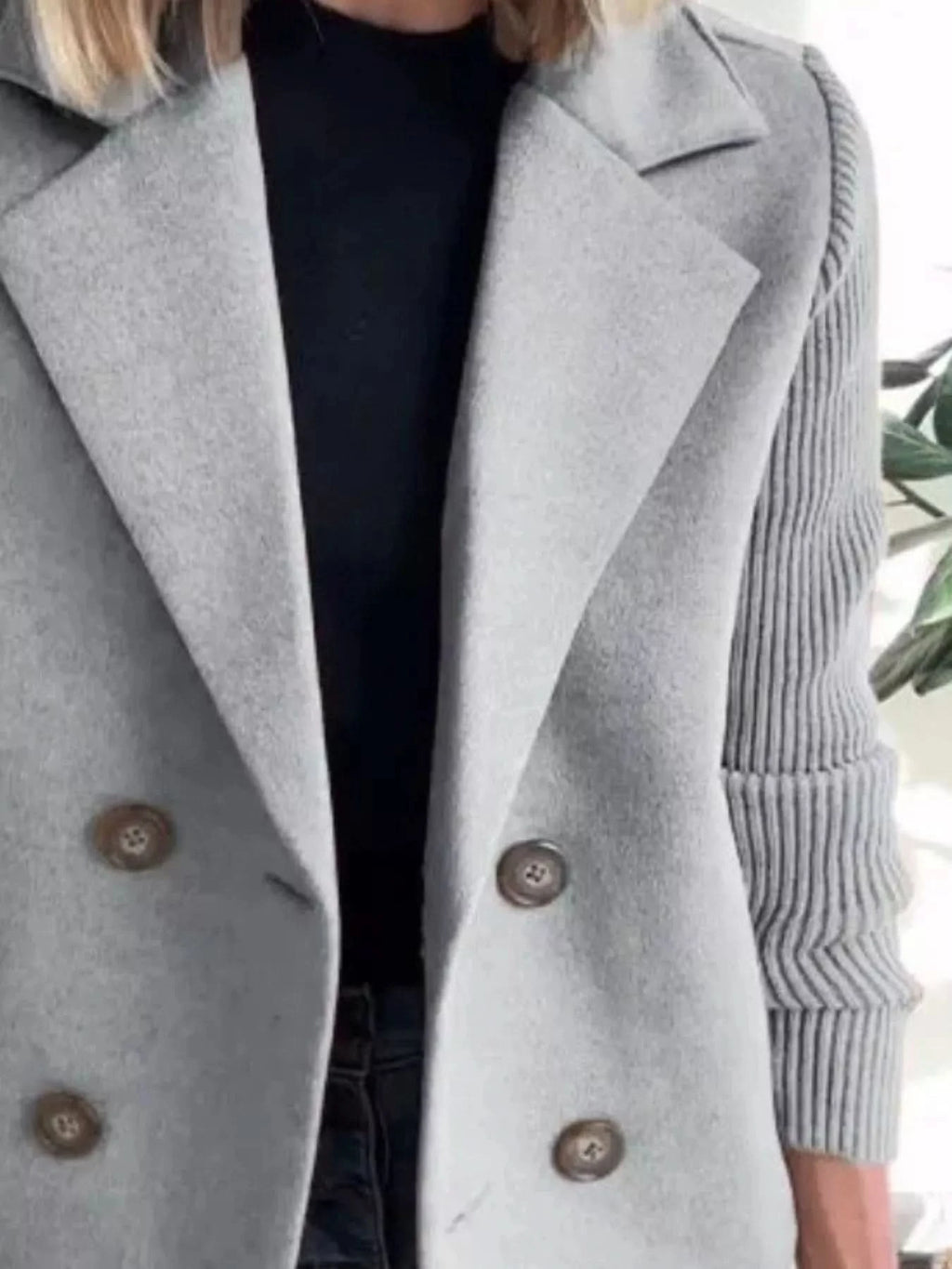 Knit Sleeve Double-Breasted Outerwear in - photo
