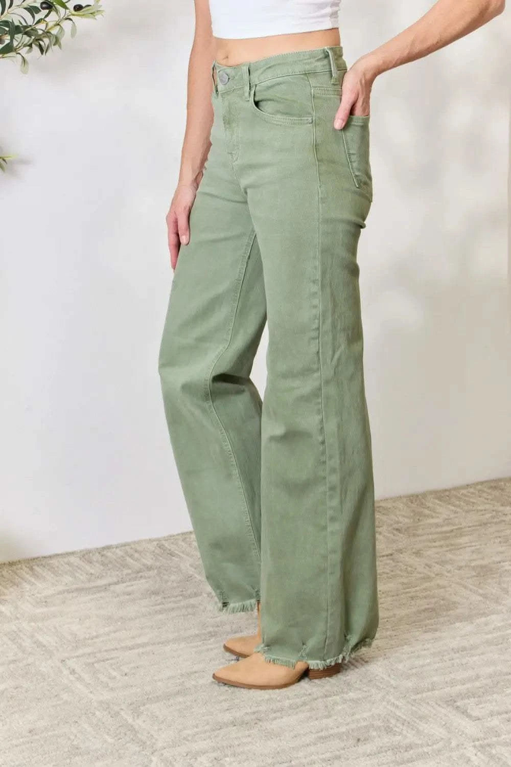RISEN Full Size Raw Hem Wide-Leg Jeans in - photo