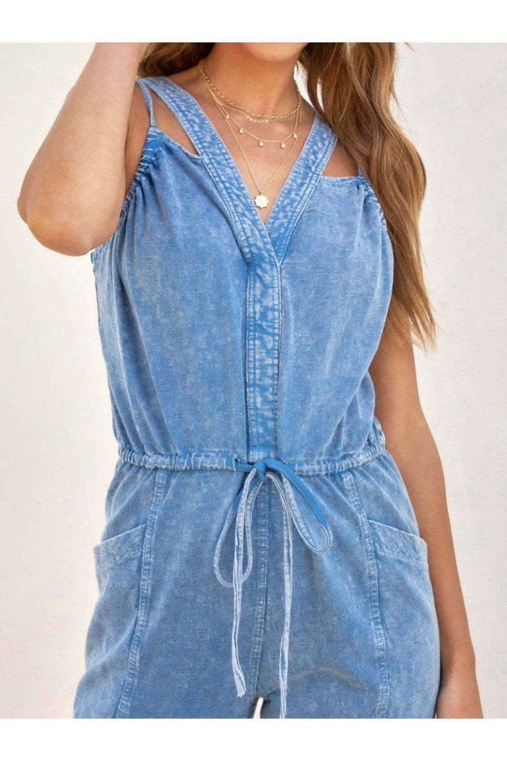 Daisy V-Neck Sleeveless Denim Jumpsuit - SwagglyLife Home & Fashion