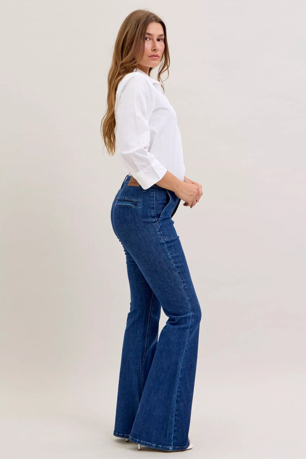 Judy Blue High Waist Flare Jeans with Front Patch Pockets in - photo