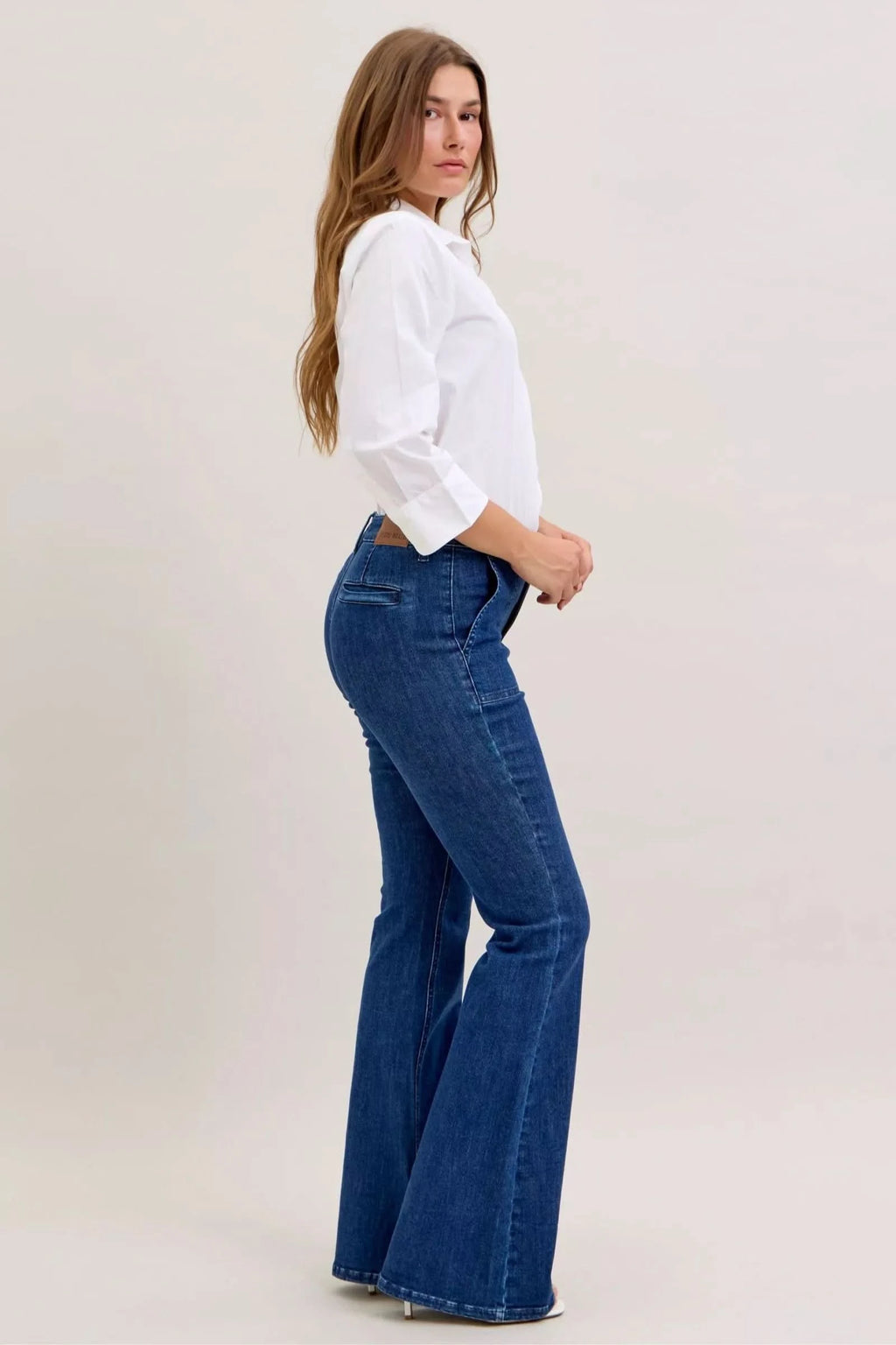 Judy Blue High Waist Flare Jeans with Front Patch Pockets in - photo