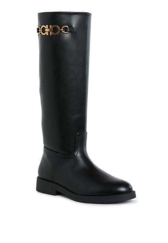 Rag Company Kiang Metal Chain Link Detail Calf Boots in Black - Boots photo