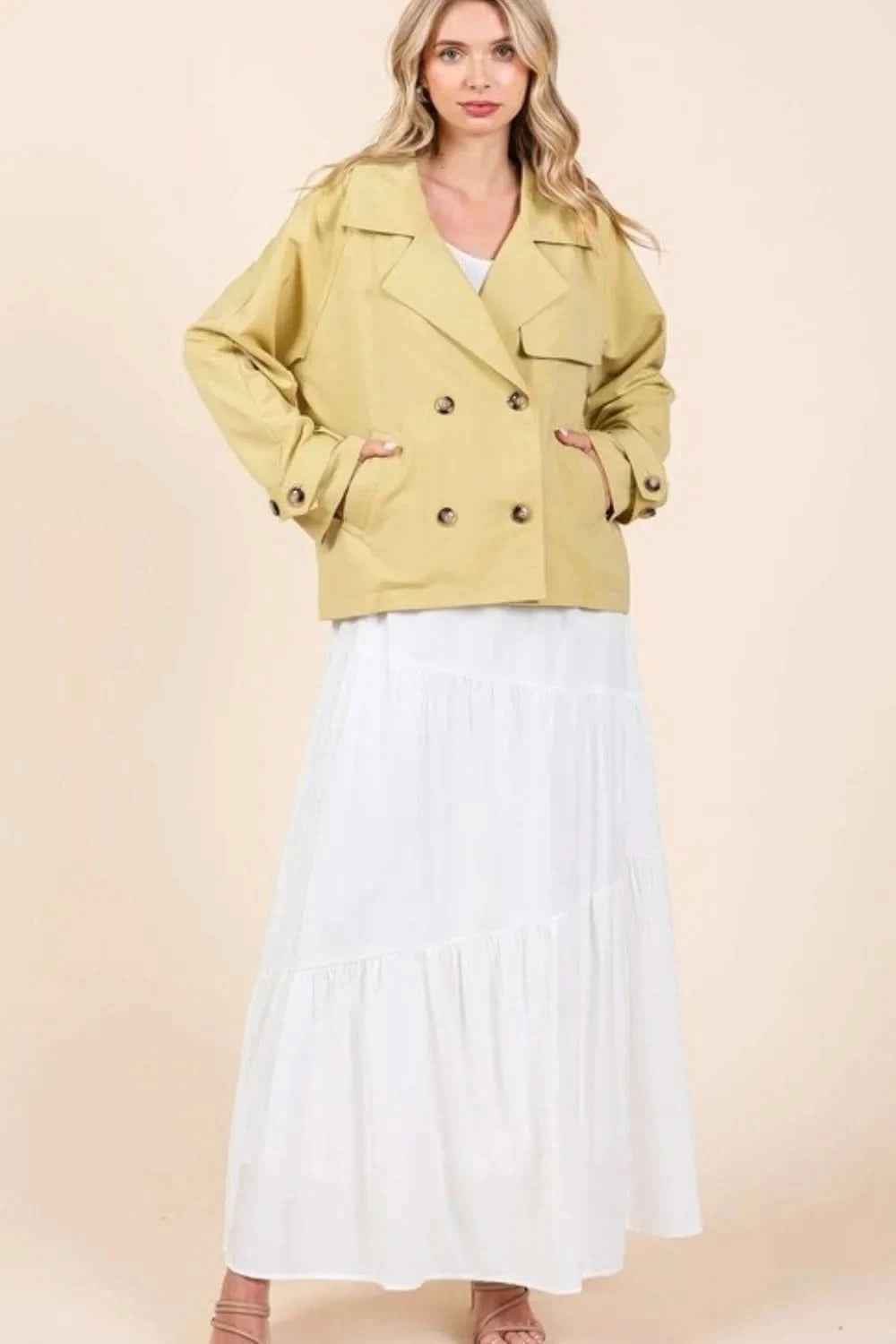 Mittoshop Double Breasted Long Sleeve Trench Coat Jacket in - photo