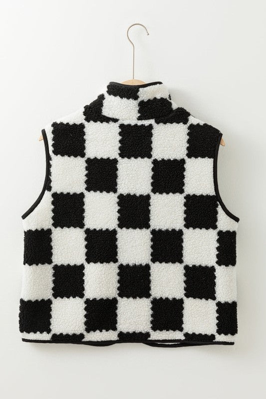 Checker Sherpa Collared Jacket Vest in - photo