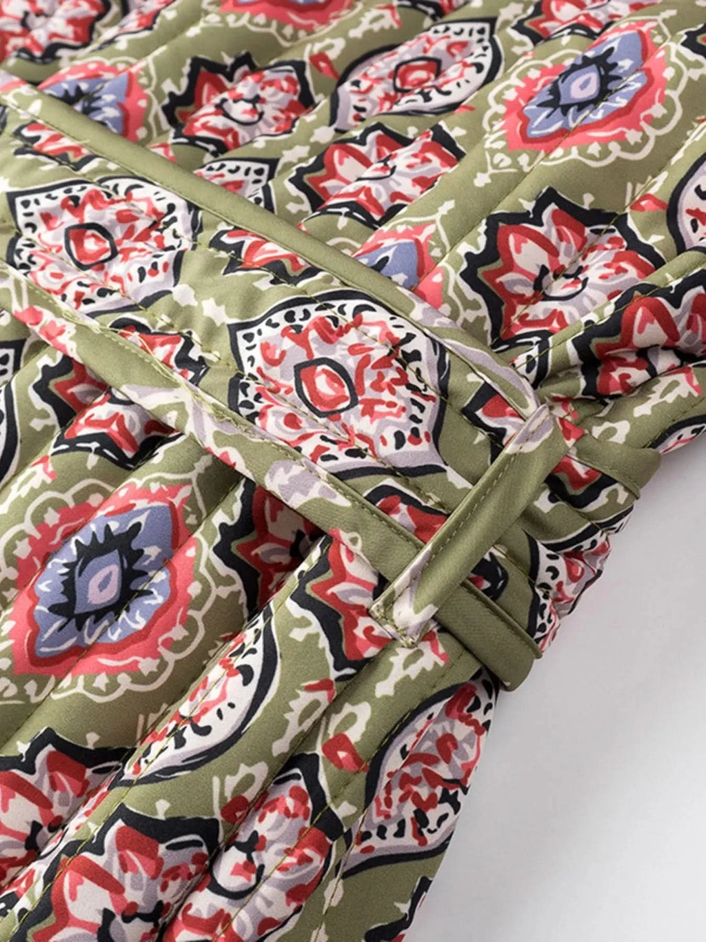 Belted Open Front Floral Winter Coat in - photo