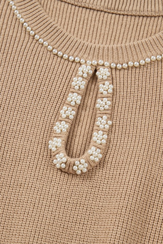 Zariah Embellished Keyhole Ribbed Sweater in - photo