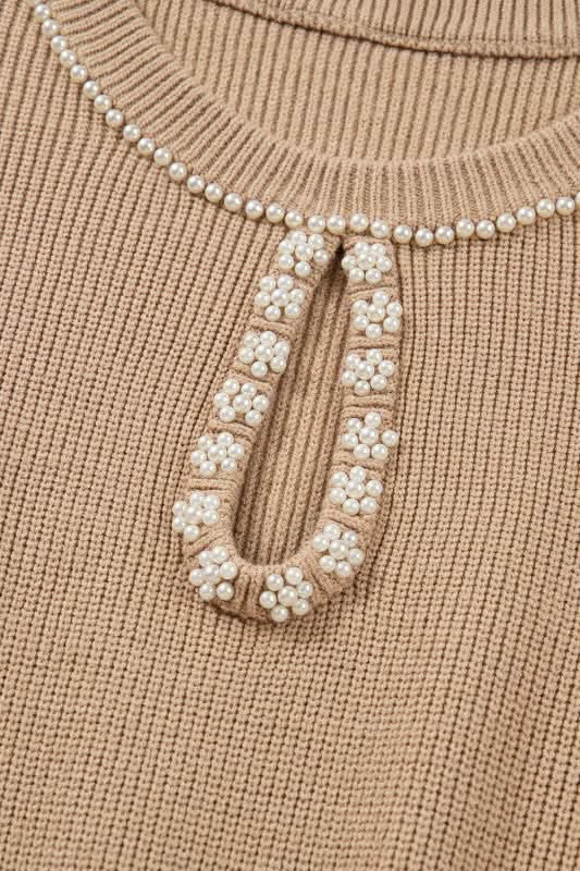 Zariah Embellished Keyhole Ribbed Sweater in - photo