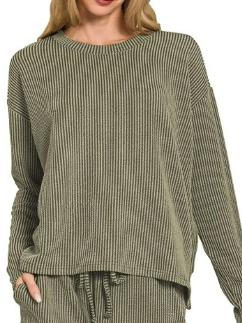 Zenana Corded Rib Long Sleeve Tee and Shorts Set in - photo