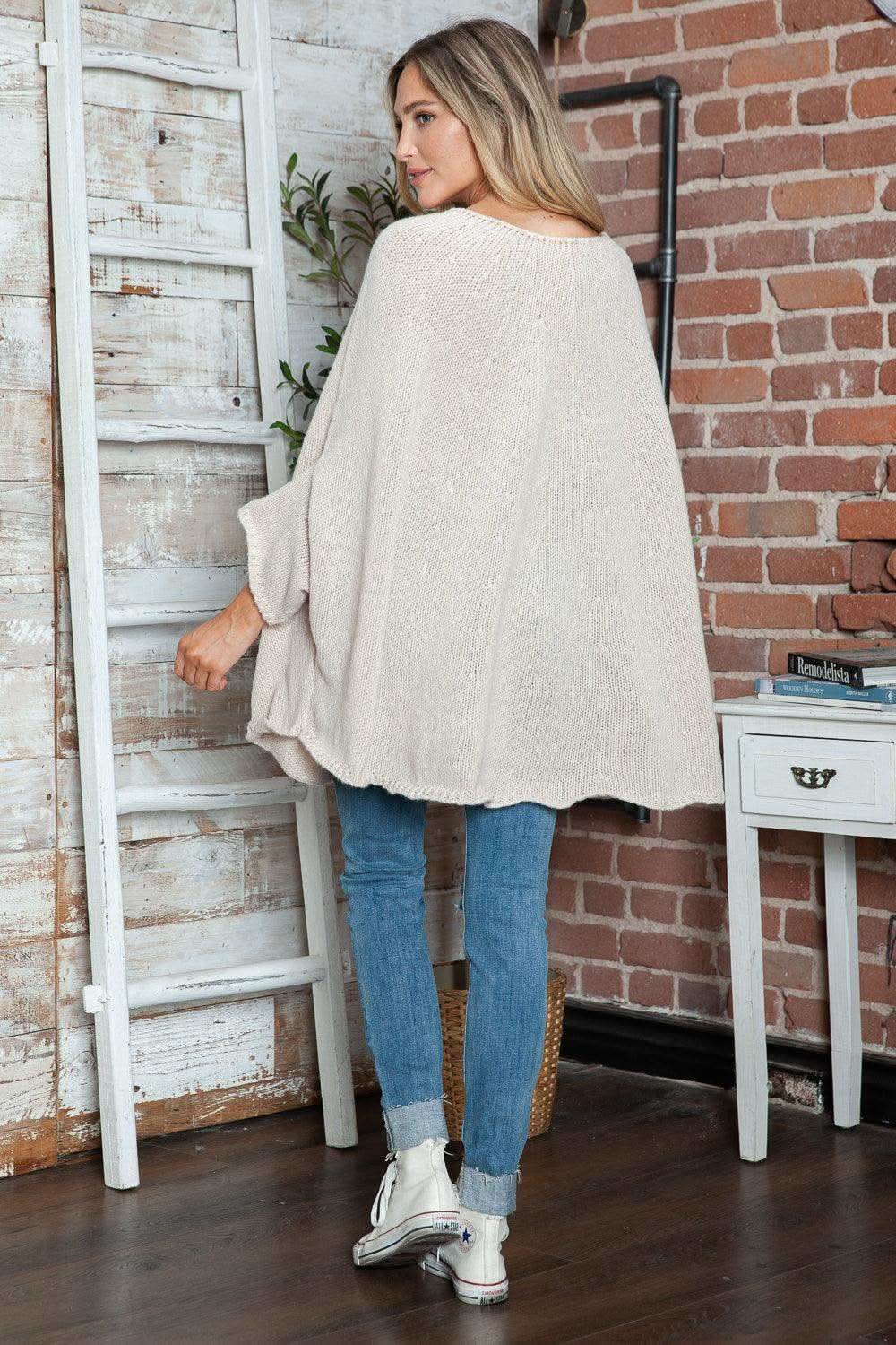 Round Neck Batwing Sleeve Sweater - SwagglyLife Home & Fashion