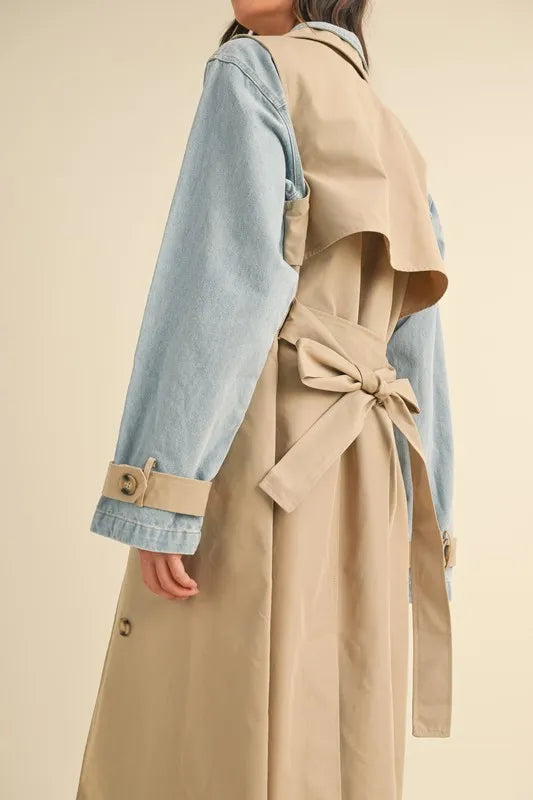 MABLE Layered Look Trench Coat With Denim Jacket in - photo